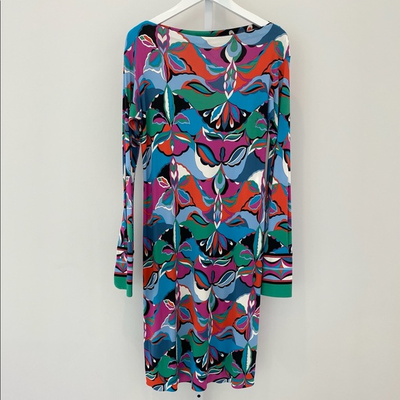 EMILIO PUCCI BLUE MULTI PRINT DRESS SIZE US 12 / IT 46 NWOTS! - Picture 4 of 16